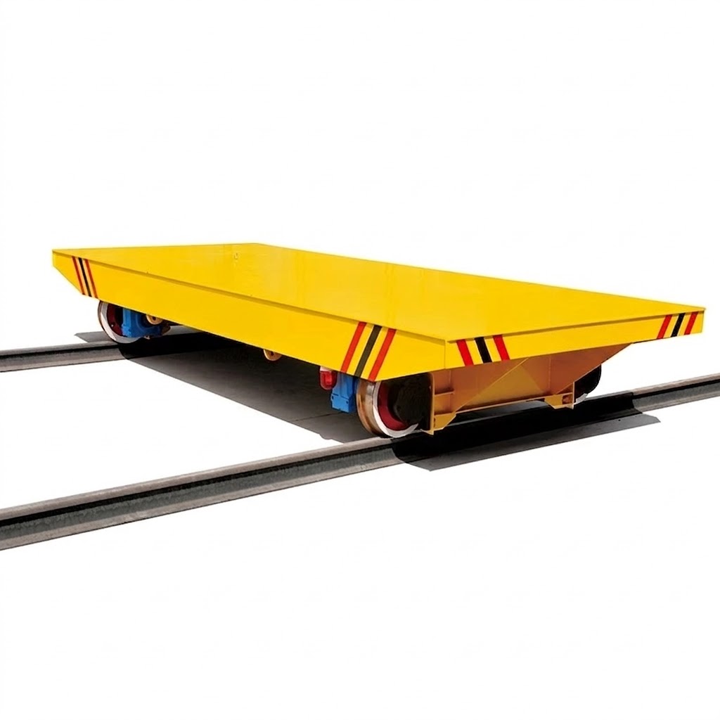Transfer trolley for moving heavy materials across factory bays